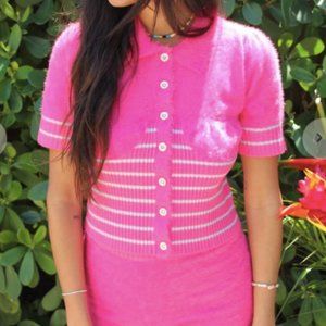 House of Sunny Knitted Polo Pink Glo